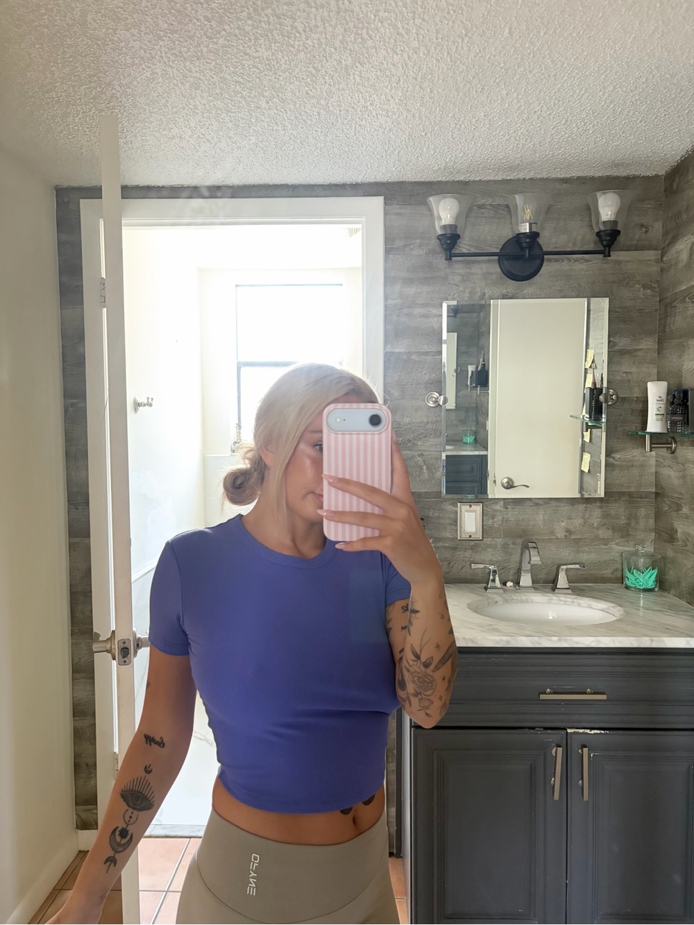 SKIMS Purple Ribbed Crewneck Crop Top Medium
